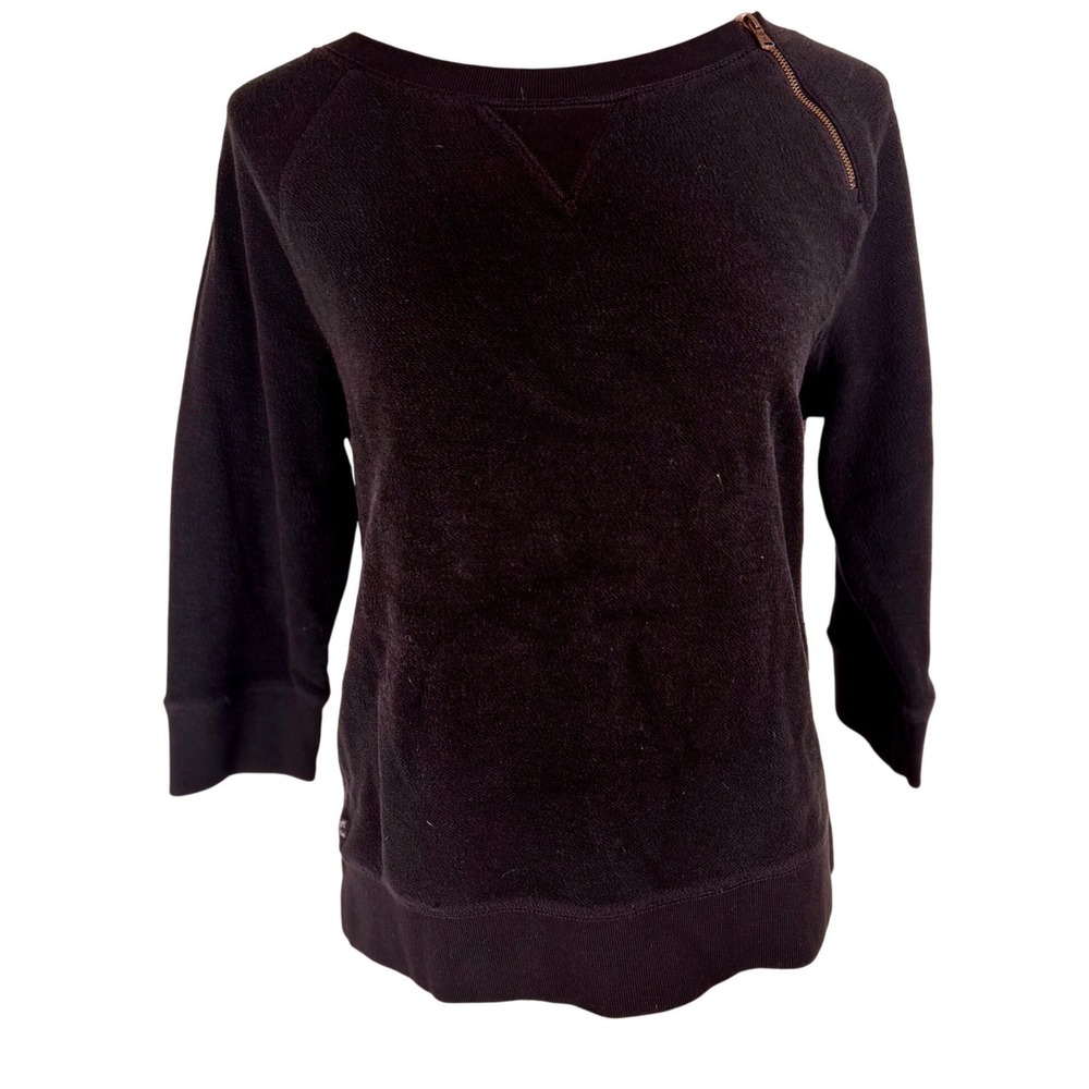 Lauren Ralph Lauren Asymmetrical Zip Shoulder French Terry Black Blouse Size L
